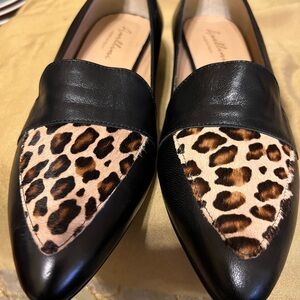 Avellini Black Loafers with Leopard V-Panel Accent